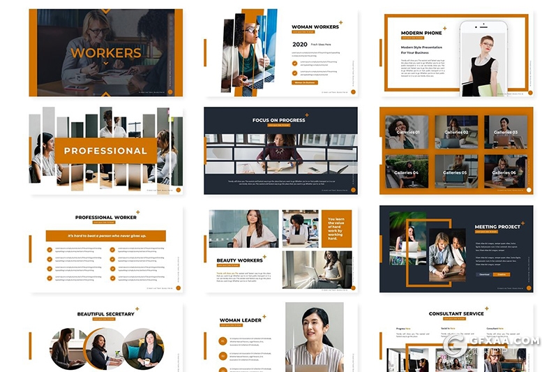30页企业团队介绍公司领导风采展示商务通用Google slides模板5种主题配色 - 顶尖PPT