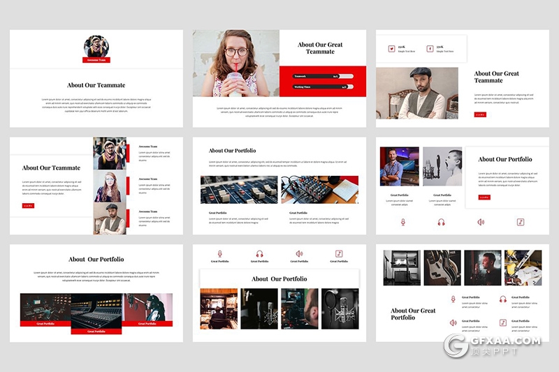 30页音乐培训机构乐器介绍展示宣传Google slides模板5种主题配色 - 顶尖PPT