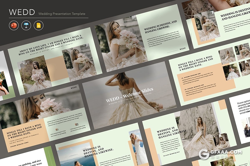 34页简约文艺风格婚礼照片展示婚礼活动策划PPT模板 - 顶尖PPT