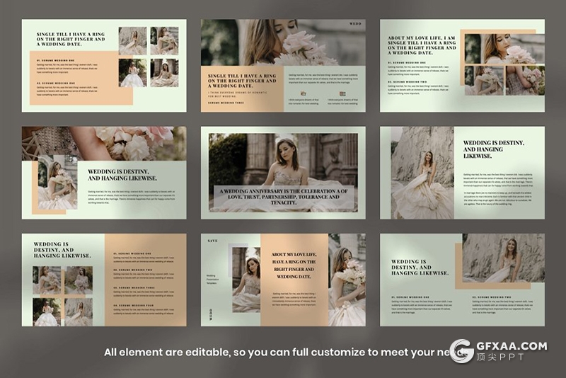 34页简约文艺风格婚礼照片展示婚礼活动策划PPT模板 - 顶尖PPT