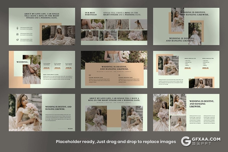 34页简约文艺风格婚礼照片展示婚礼活动策划PPT模板 - 顶尖PPT