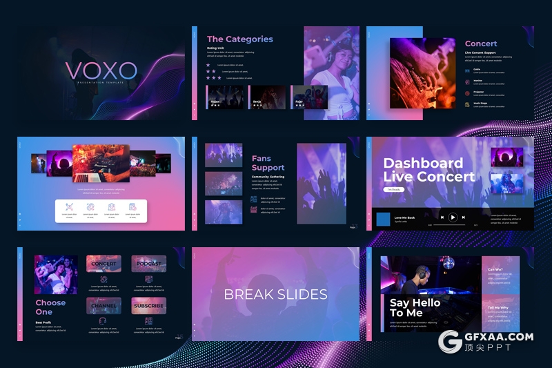 30创意时尚音乐演唱会活动现场策划Google slides模板两种底色 - 顶尖PPT