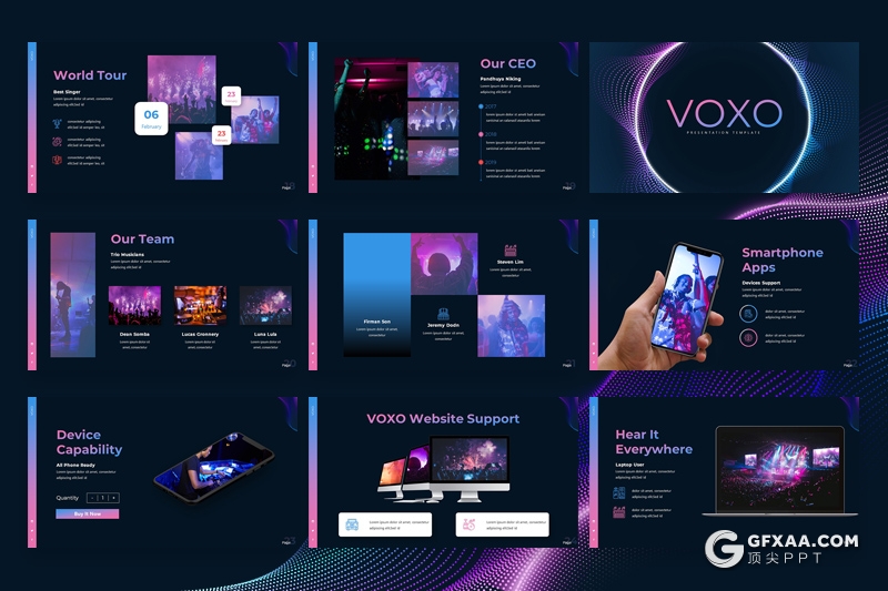 30创意时尚音乐演唱会活动现场策划Google slides模板两种底色 - 顶尖PPT