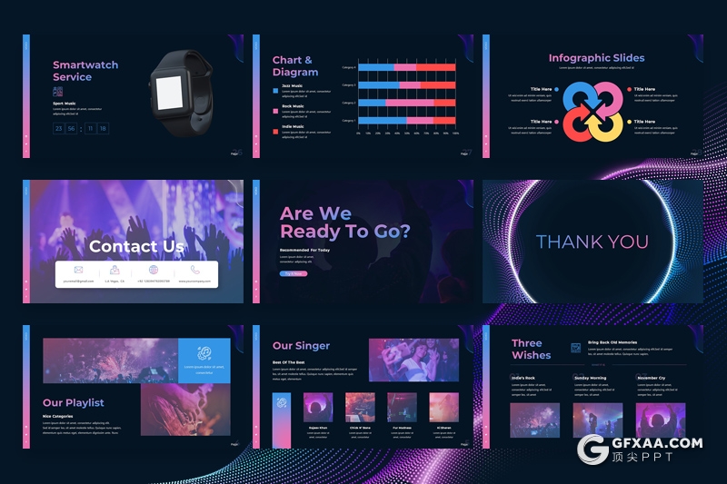 30创意时尚音乐演唱会活动现场策划Google slides模板两种底色 - 顶尖PPT