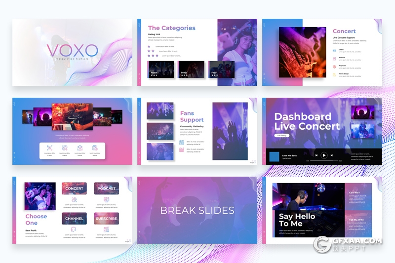 30创意时尚音乐演唱会活动现场策划Google slides模板两种底色 - 顶尖PPT