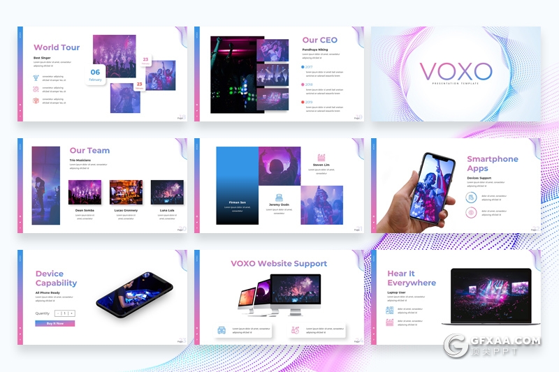 30创意时尚音乐演唱会活动现场策划Google slides模板两种底色 - 顶尖PPT