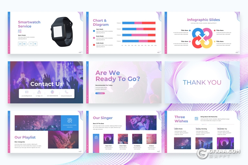 30创意时尚音乐演唱会活动现场策划Google slides模板两种底色 - 顶尖PPT