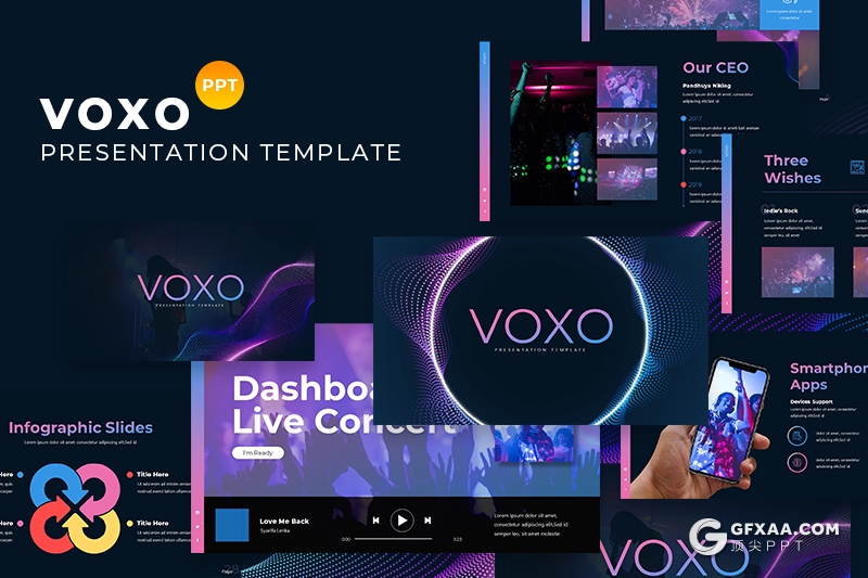 30创意时尚音乐演唱会活动现场策划PPT模板两种底色 - 顶尖PPT