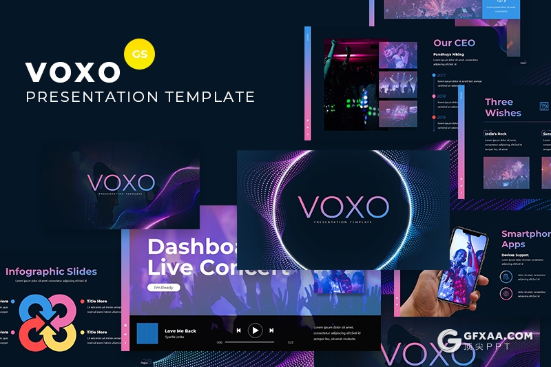 30创意时尚音乐演唱会活动现场策划Google slides模板两种底色 - 顶尖PPT