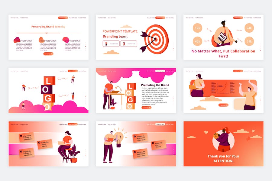 橙色创业启动项目矢量插画PPT模板 - 顶尖PPT