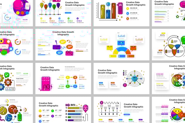 彩色涂鸦风格创意数据增长可视化展示PPT模板 - 顶尖PPT