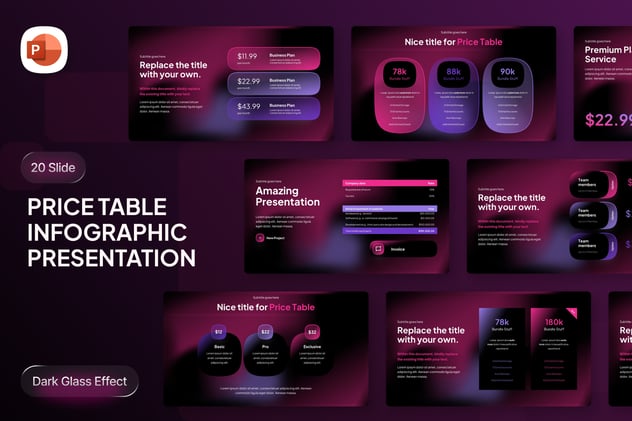 暗红色玻璃拟态价格表PPT模板 - 顶尖PPT