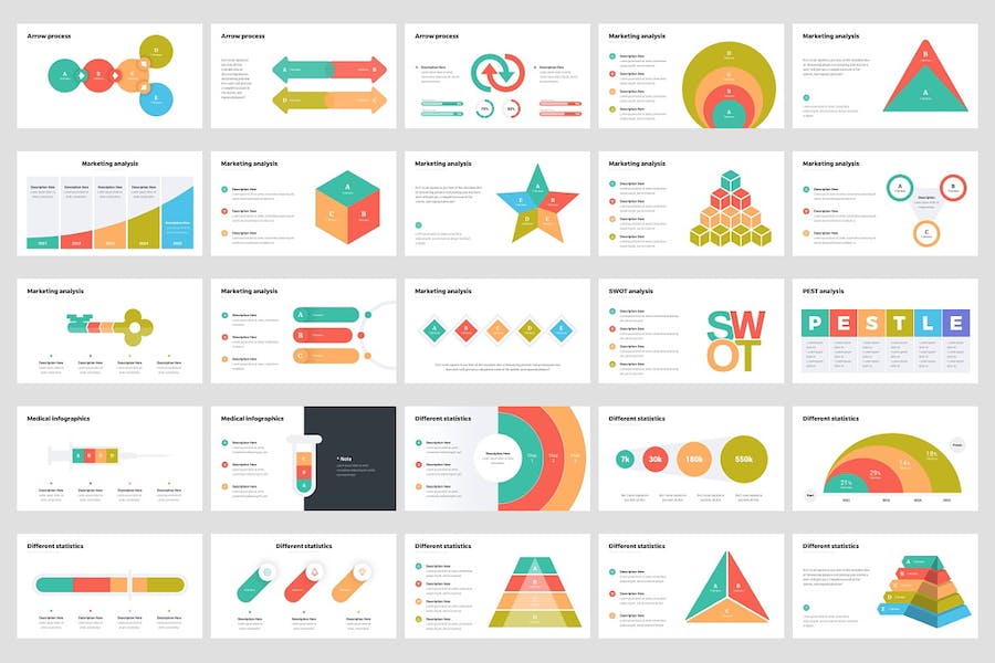 多色彩商务信息图表PPT模板 - 顶尖PPT
