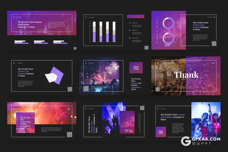 30页时尚杂志风格活动现场音乐演唱会宣传介绍Google slides模板 - 顶尖PPT