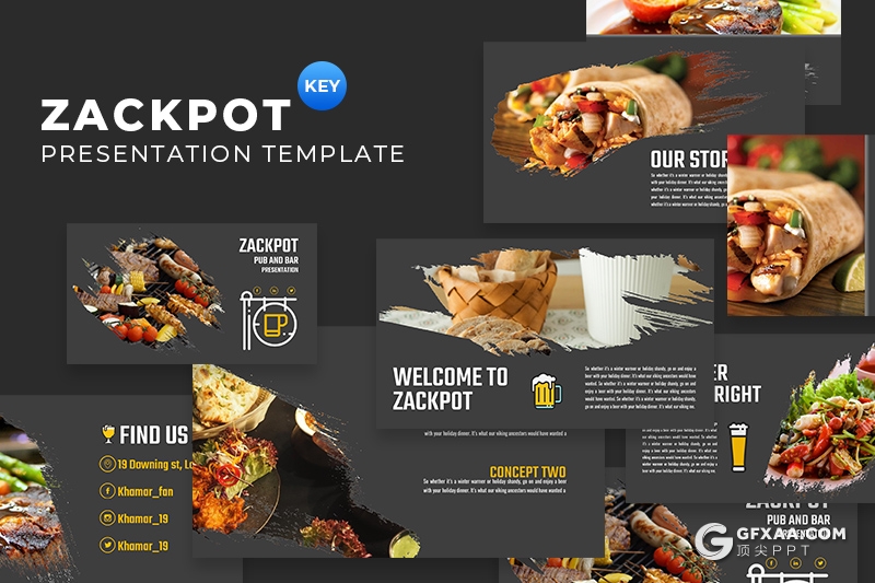 30页水墨笔刷效果餐饮美食介绍展示keynote模板 - 顶尖PPT