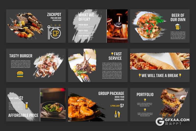 30页水墨笔刷效果餐饮美食介绍展示keynote模板 - 顶尖PPT