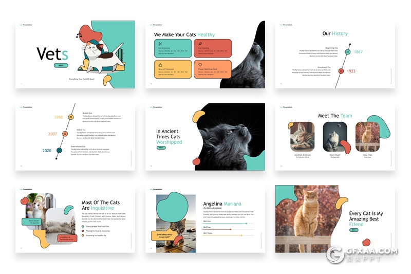 30页可爱卡通风兽医宠物店宠物介绍展示PPT模板 - 顶尖PPT