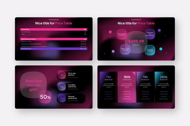 暗红色玻璃拟态价格表PPT模板 - 顶尖PPT