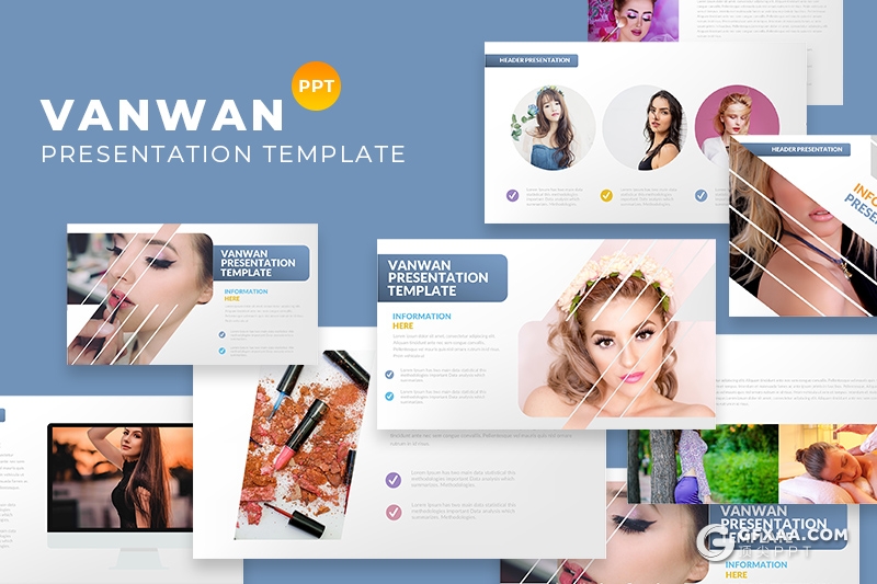 30页时尚美女摄影图片展示美容美妆行业PPT模板 - 顶尖PPT