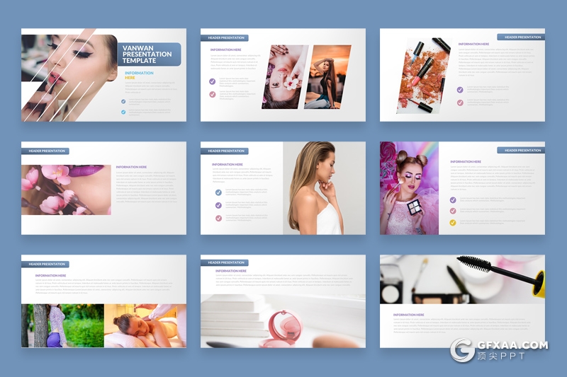 30页时尚美女摄影图片展示美容美妆行业PPT模板 - 顶尖PPT