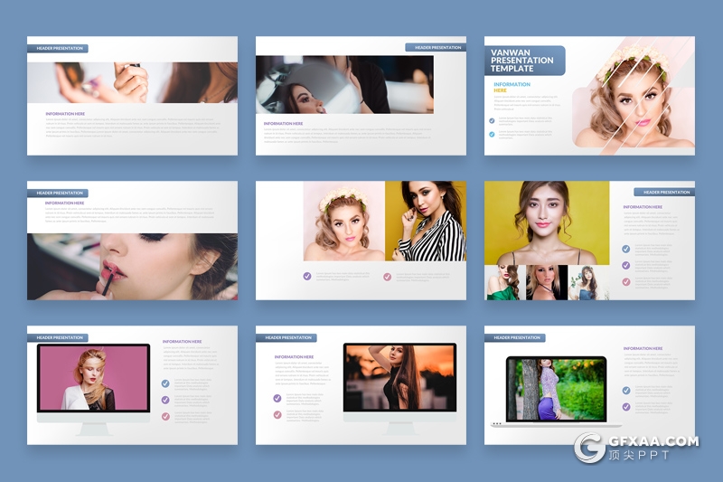 30页时尚美女摄影图片展示美容美妆行业PPT模板 - 顶尖PPT