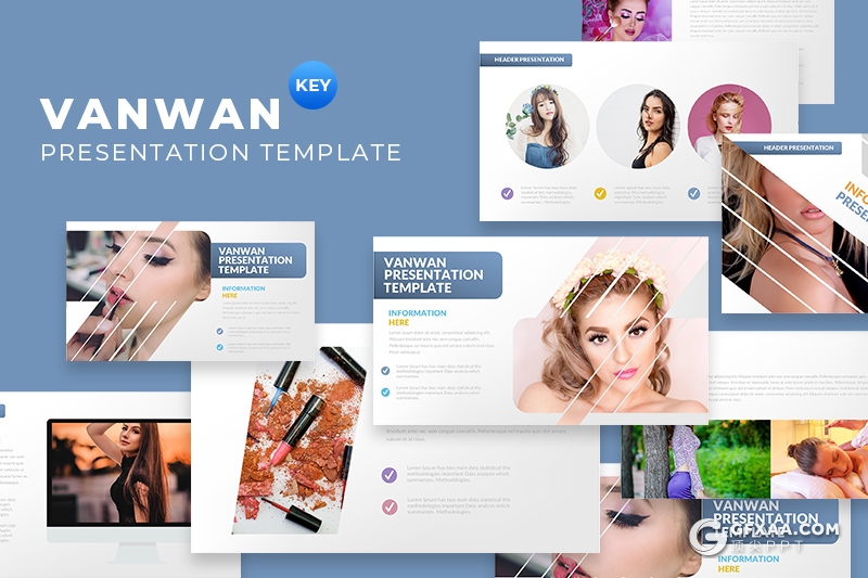 30页时尚美女摄影图片展示美容美妆行业keynote模板 - 顶尖PPT