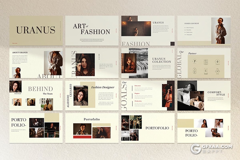 37页极简时尚杂志风格摄影图片模特写真展示PPT模板 - 顶尖PPT