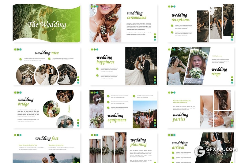 30页婚礼摄影婚礼现场活动策划PPT模板5种主题配色 - 顶尖PPT