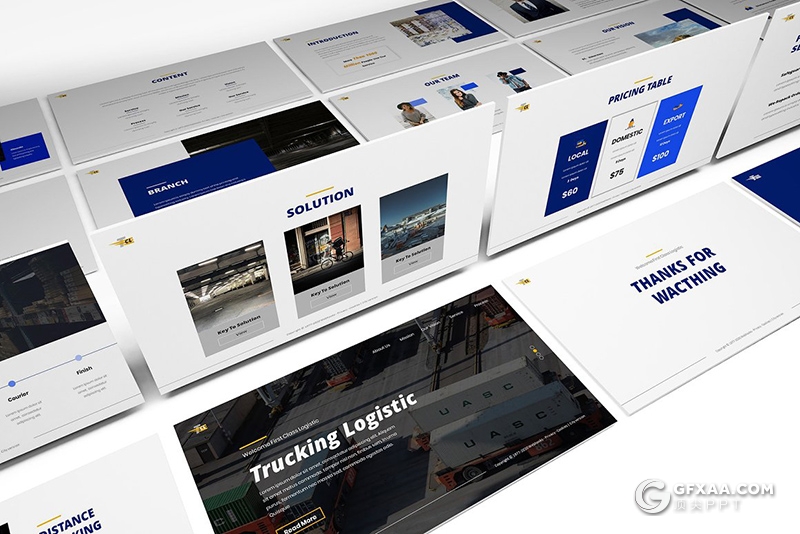 30页蓝色物流行业数据分析企业介绍宣传PPT模板 - 顶尖PPT