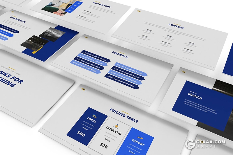 30页蓝色物流行业数据分析企业介绍宣传PPT模板 - 顶尖PPT