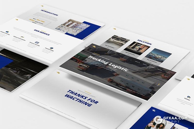 30页蓝色物流行业数据分析企业介绍宣传PPT模板 - 顶尖PPT