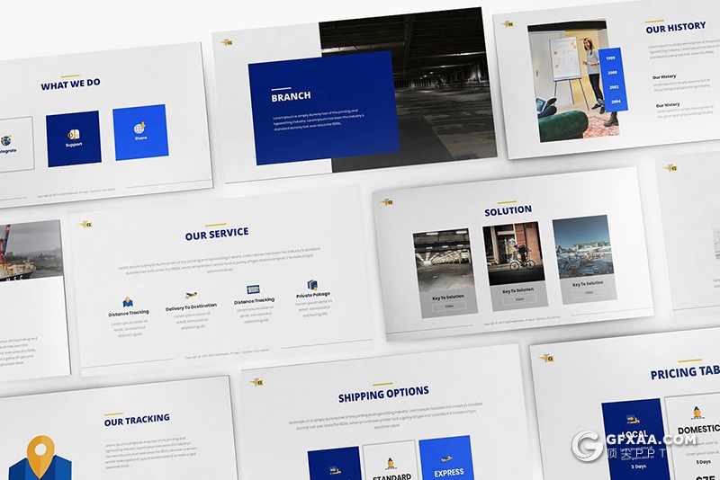 30页蓝色物流行业数据分析企业介绍宣传PPT模板 - 顶尖PPT