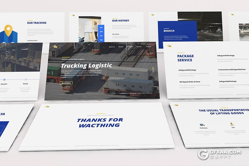 30页蓝色物流行业数据分析企业介绍宣传PPT模板 - 顶尖PPT