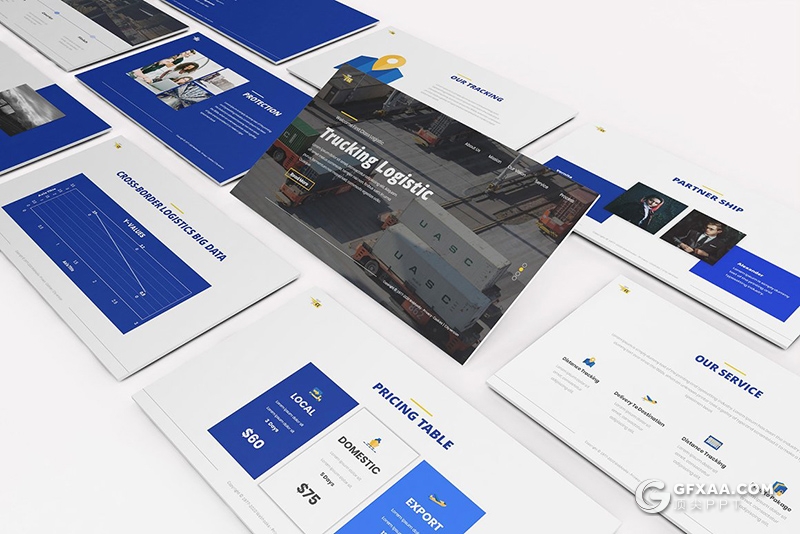 30页蓝色物流行业数据分析企业介绍宣传PPT模板 - 顶尖PPT