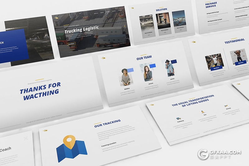 30页蓝色物流行业数据分析企业介绍宣传PPT模板 - 顶尖PPT