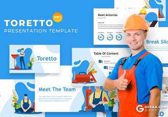 30页家政五金维修行业工程施工人员介绍宣传PPT模板3种配色2种尺寸 - 顶尖PPT