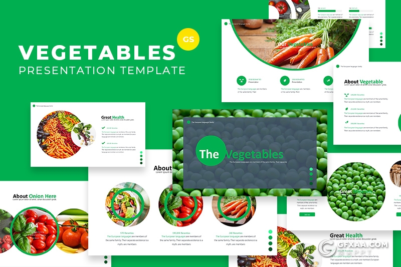30页蔬菜营养价值介绍展示Google slides模板5种主题配色 - 顶尖PPT