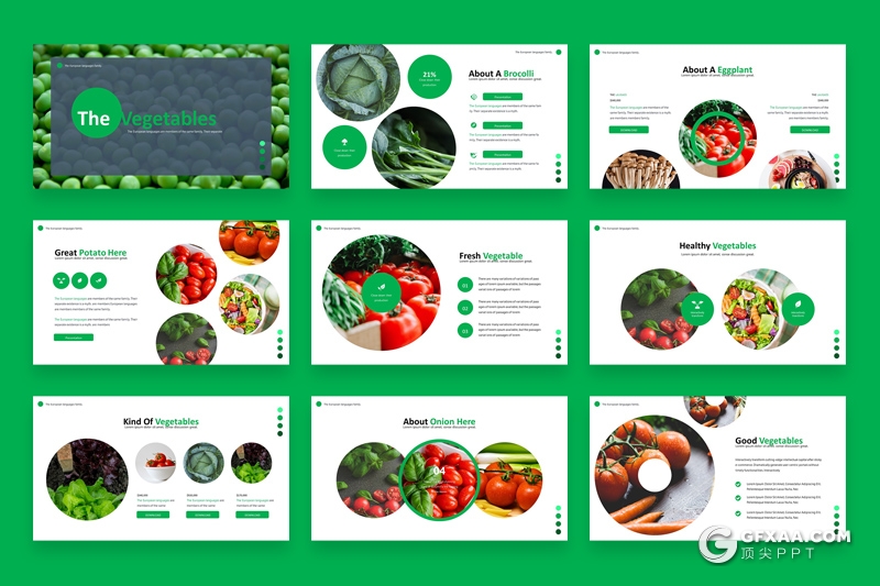30页蔬菜营养价值介绍展示Google slides模板5种主题配色 - 顶尖PPT