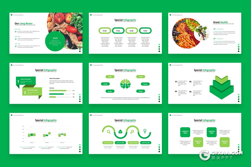 30页蔬菜营养价值介绍展示Google slides模板5种主题配色 - 顶尖PPT