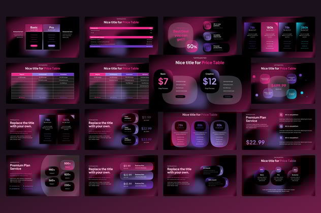 暗红色玻璃拟态价格表PPT模板 - 顶尖PPT