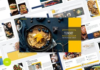 45页餐饮行业数据分析餐饮美食菜品宣传介绍推广Google slides模板 - 顶尖PPT