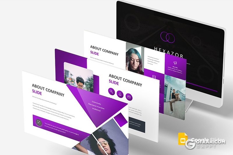 30页国外时尚风格商务工作总结团队介绍Google slides模板5种主题配色 - 顶尖PPT