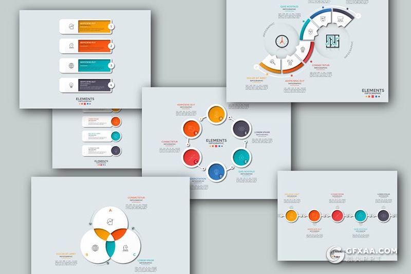 60页创意微立体商务信息图形PPT素材模板 - 顶尖PPT
