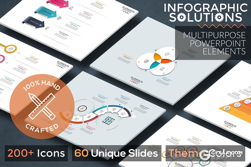 60页创意微立体商务信息图形PPT素材模板 - 顶尖PPT