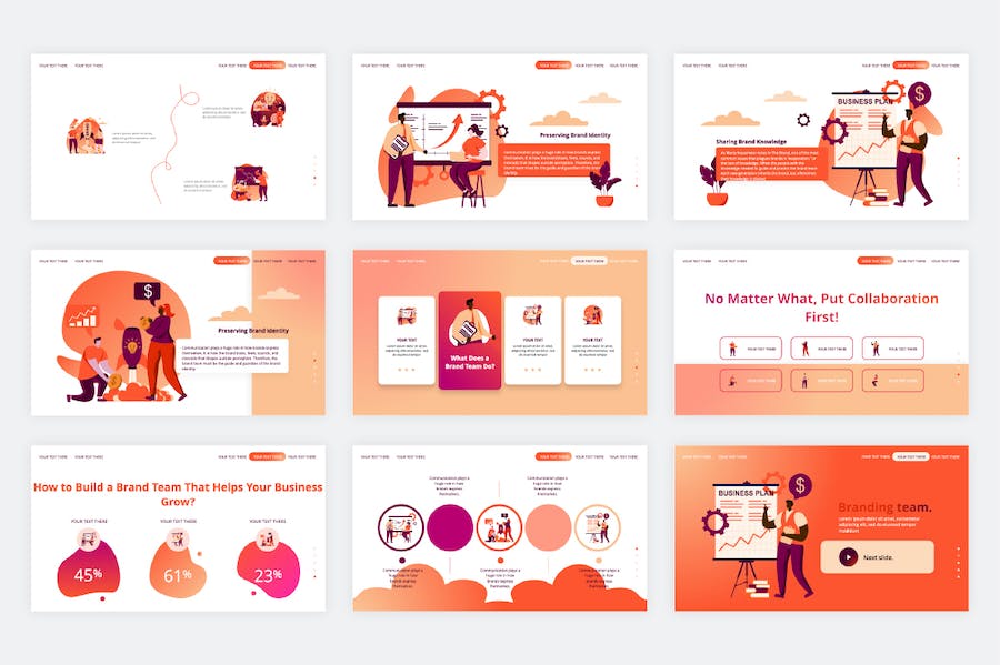 橙色创业启动项目矢量插画PPT模板 - 顶尖PPT