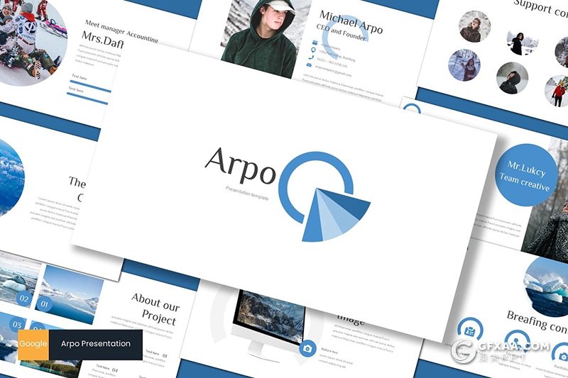 30页创意圆形组合商务工作汇报企业介绍作品展示Google slides模板5种主题配色 - 顶尖PPT