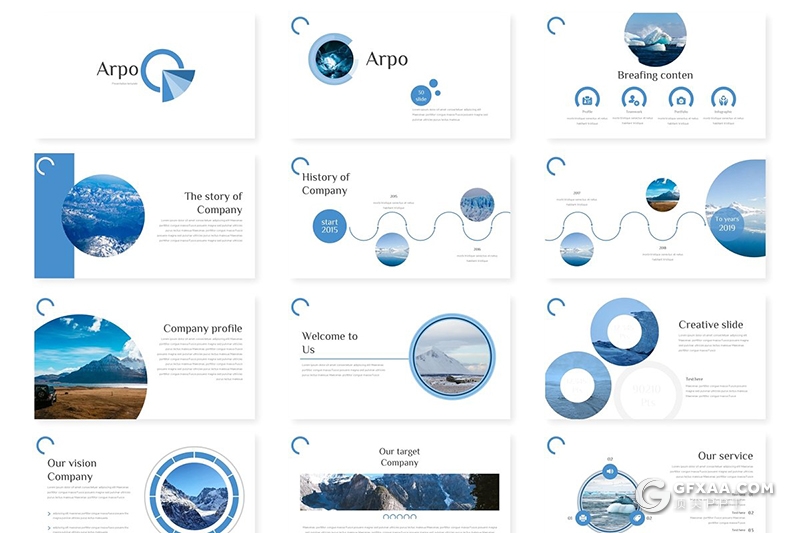 30页创意圆形组合商务工作汇报企业介绍作品展示keynote模板5种主题配色 - 顶尖PPT