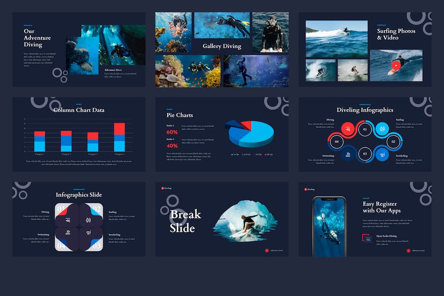 潜水冲浪海底世界keynote模板 - 顶尖PPT
