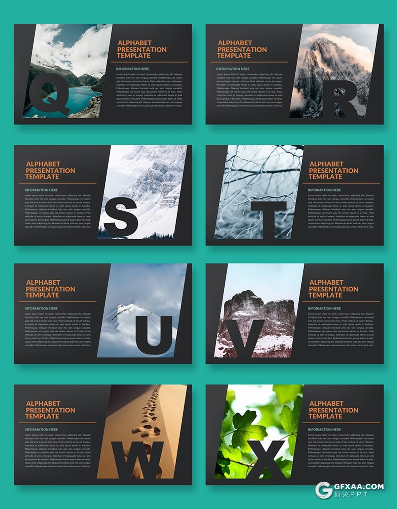 32页创意字母剪影图片展示黑色简约大气PPT模板 - 顶尖PPT