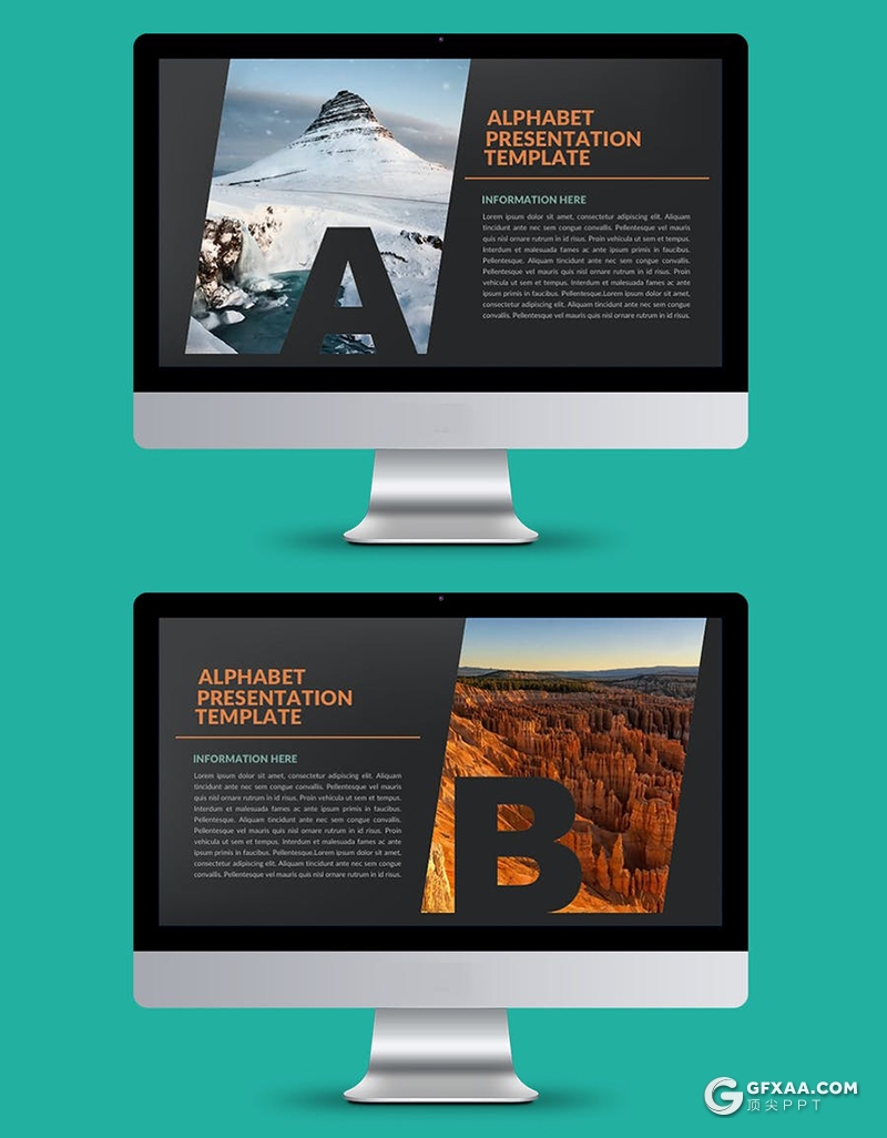 32页创意字母剪影图片展示黑色简约大气PPT模板 - 顶尖PPT